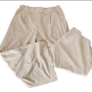 Athleta Brooklyn Wide Leg Crop Pant Womens Size 8 Beige Pull On Pockets Elastic